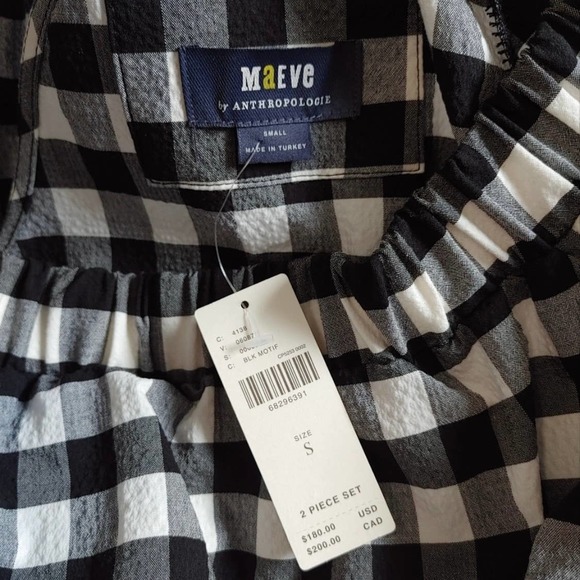 Anthropologie Maeve Black White Gingham Skirt Set Crop Top Midi Maxi Size Small - Picture 4 of 7